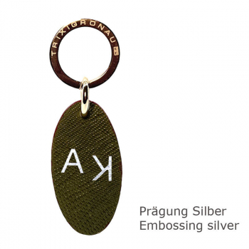 Trixi Gronau leather key fob Urbany Tejus Lizzard embossing olive, embossing silver